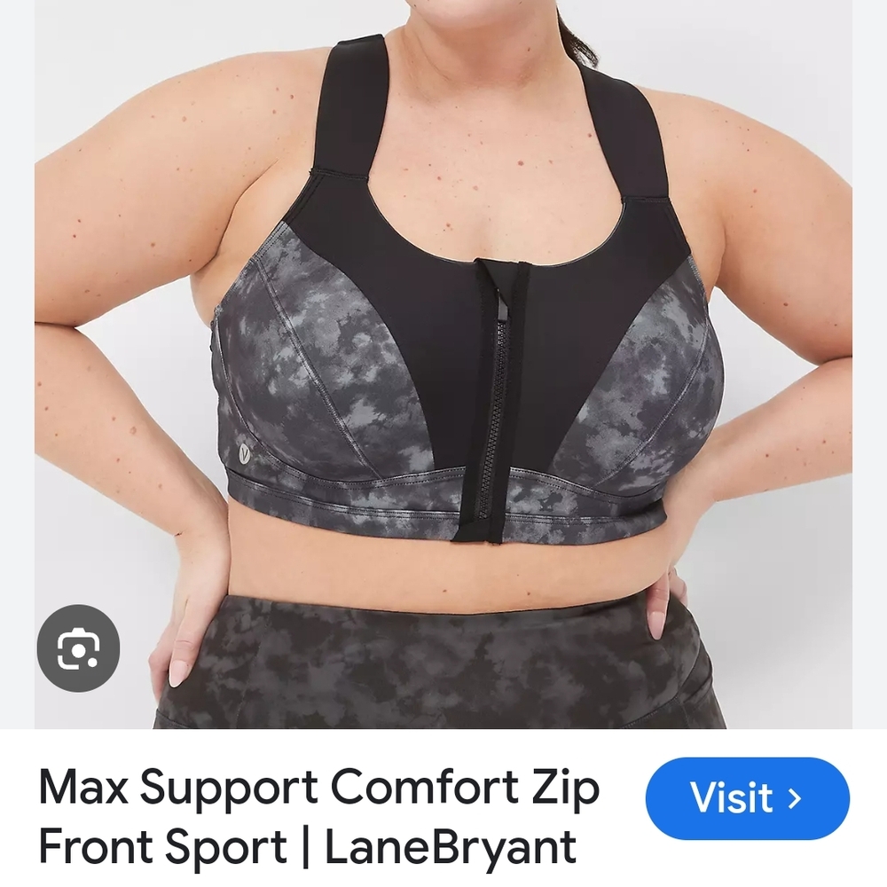 Lane Bryant Max Support Comfort Zip Front Sport Bra - Black